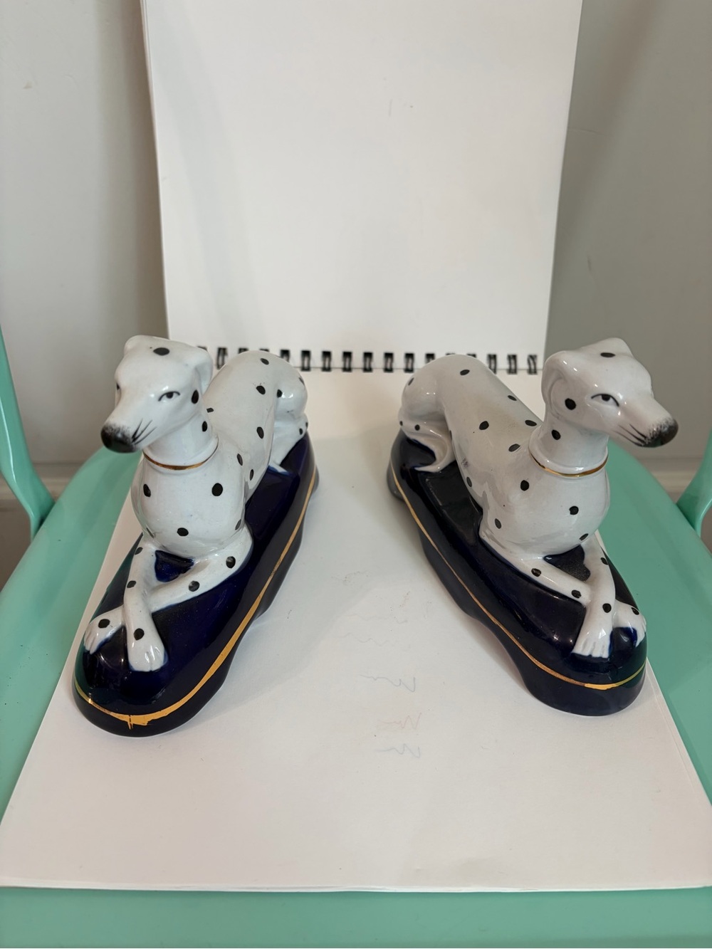 Staffordshire Style Dalmatian Ceramic Figurines on Cobalt Bases